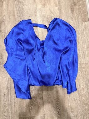 Umgee Royal Blue Satin Puff Sleeve Blouse